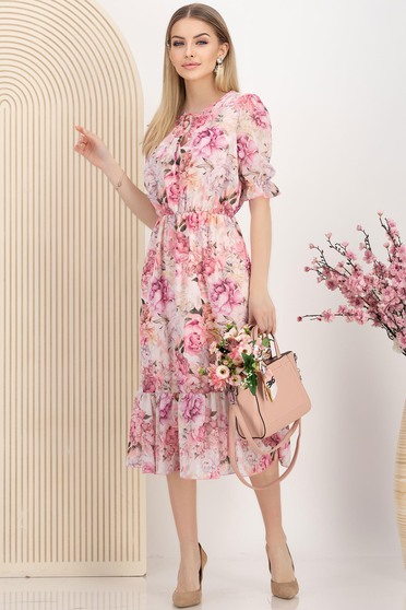 Pink ruha muszlin midi harang alakú gumirozott derékrésszel