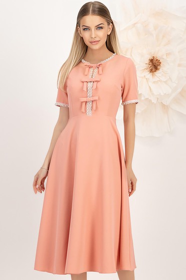 Ruhák pink,  marimea XL, Púder rózsaszín rugalmas szövet harang midi ruha - StarShinerS - StarShinerS.hu