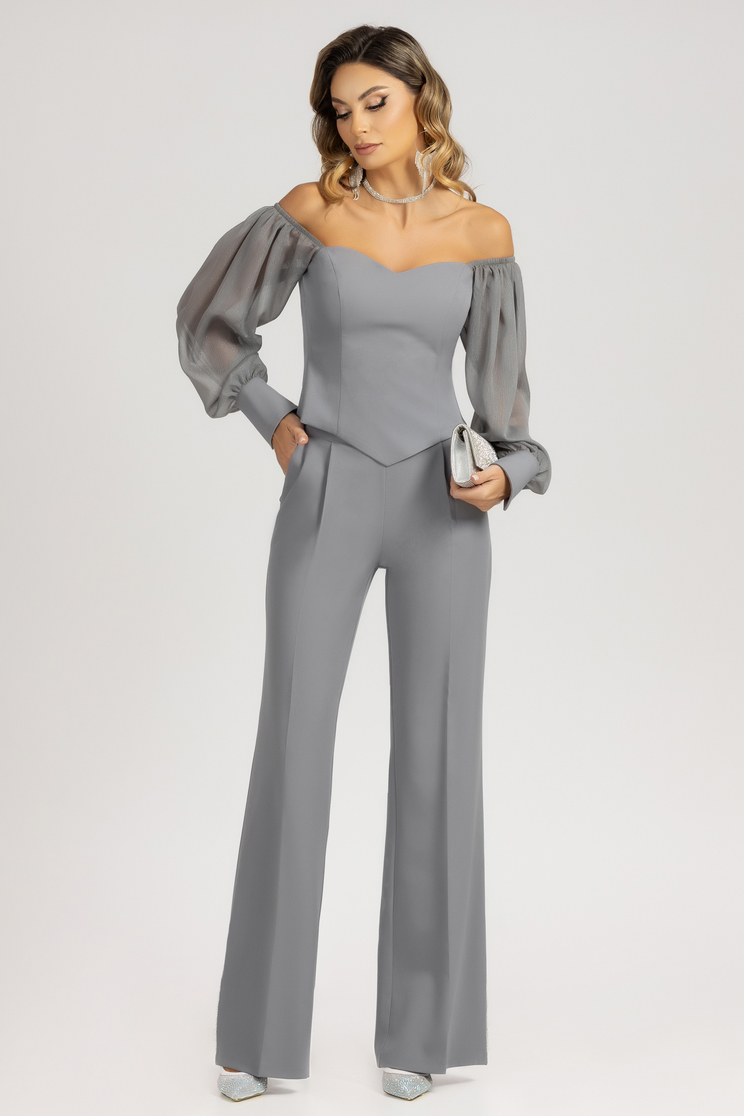 Szürke nadrág rugalmas szövet hosszú bővülő - Rochii-Dama.ro