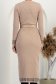 Finom kötött, bézs színű midi ceruzaruha arany dekor gombokkal és levehető övvel - StarShinerS 5 - StarShinerS.hu