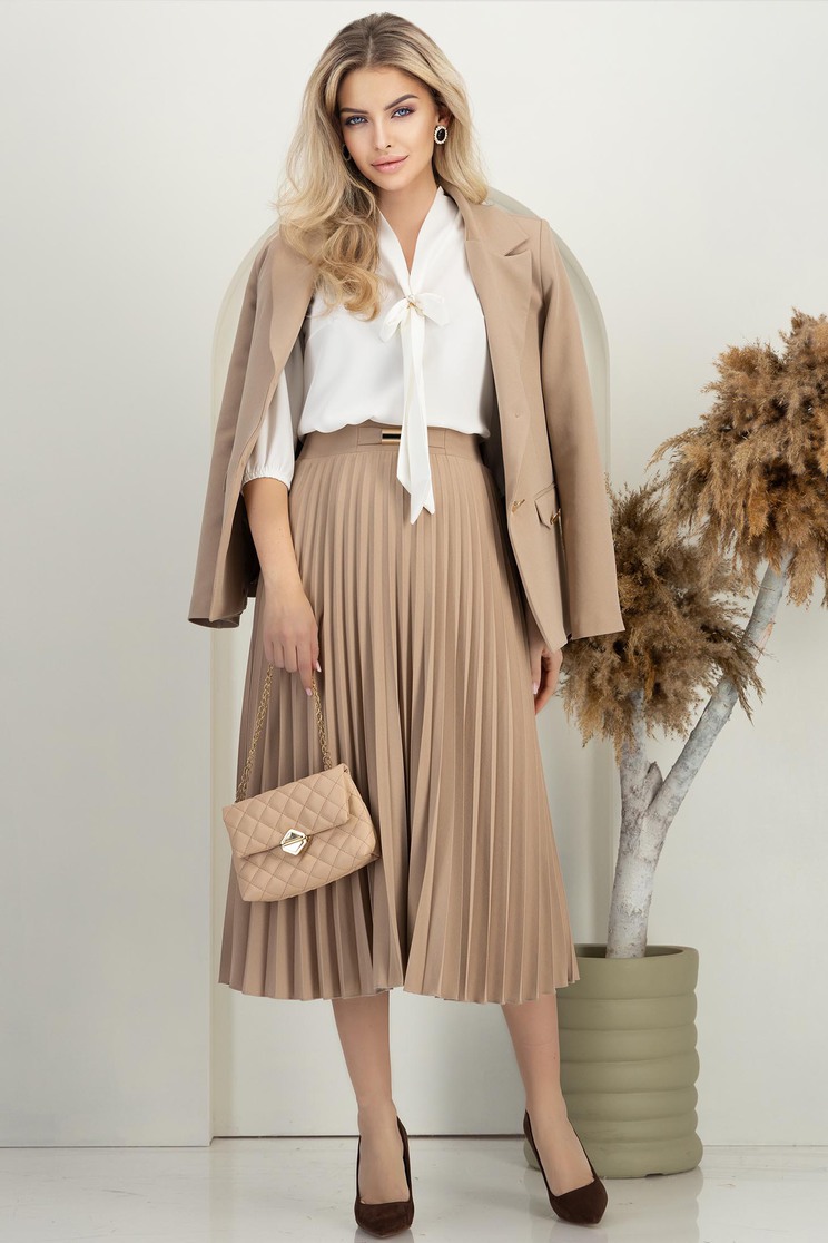 Bézs szoknya  midi rugalmas szövet harang - Rochii-Dama.ro