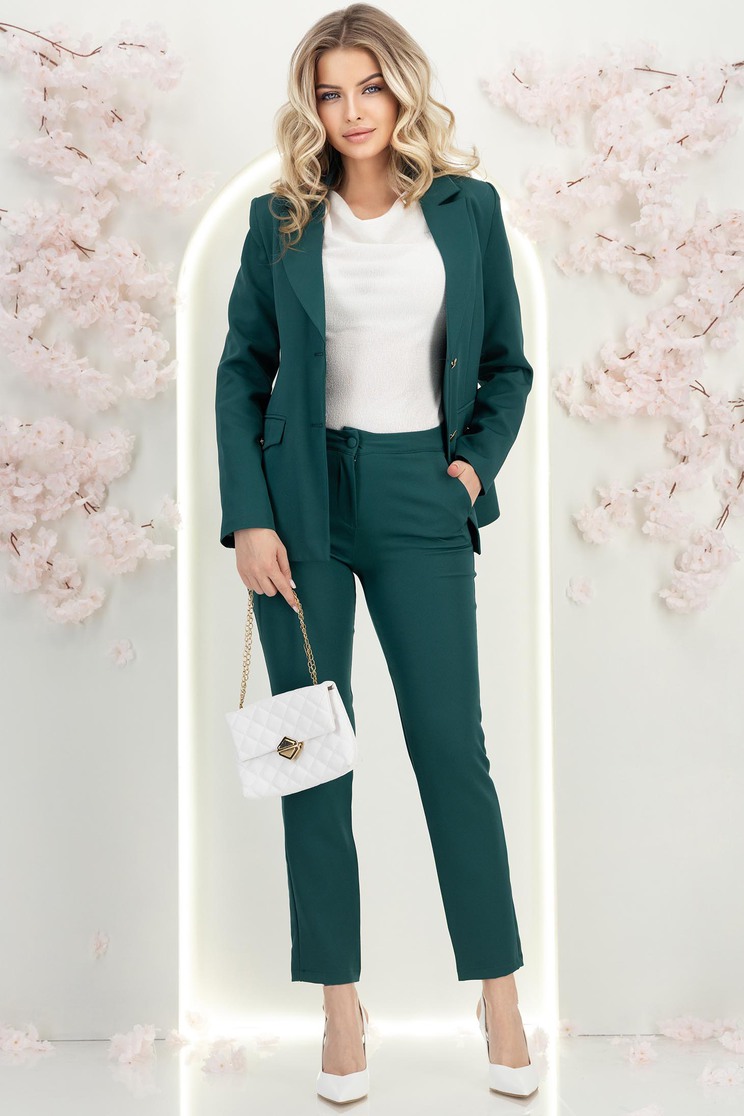 StarShinerS.hu Sötétzöld, elasztikus szövetből készült, magas derekú, oldalzsebes, kúpos szabású nadrág – StarShinerS