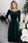 Bársony midi harang ruha - sötétzöld, oldalt straszköves díszítéssel - StarShinerS 1 - StarShinerS.hu