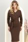 Barna midi, kötött ceruzaruha átlapolt dekoltázzsal - StarShinerS 1 - StarShinerS.hu