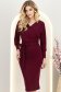Málnapiros midi, kötött ceruzaruha átlapolt dekoltázzsal - StarShinerS 1 - StarShinerS.hu