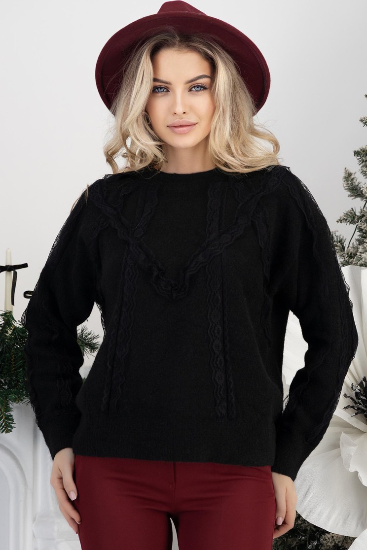 Fekete pulóver kötött bő szabású - Rochii-Dama.ro