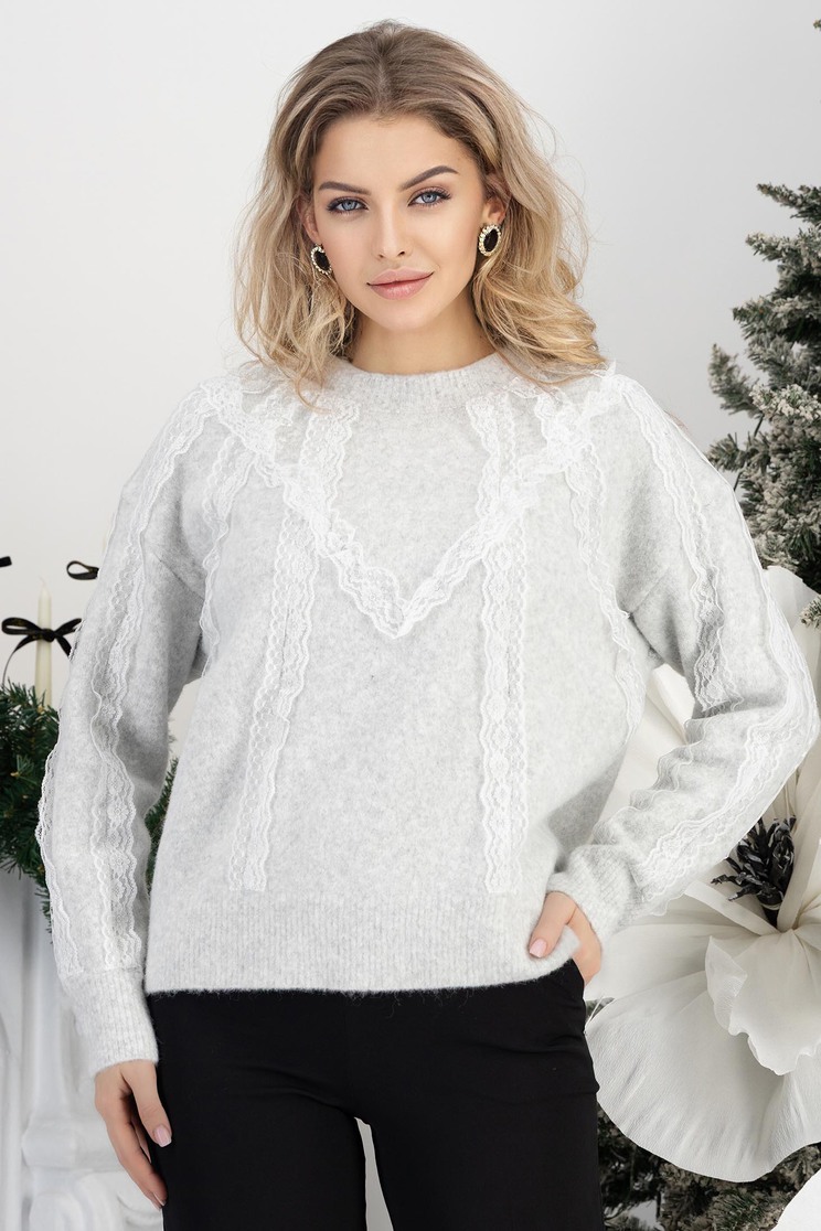 Szürke pulóver kötött bő szabású - Rochii-Dama.ro