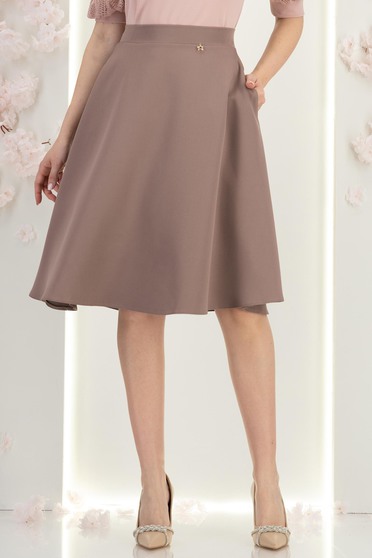 Fusta din stofa mocha midi in clos cu buzunare - StarShinerS