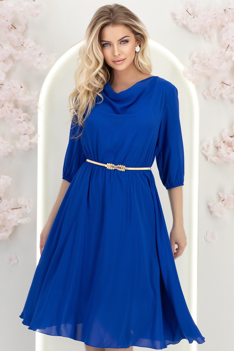 bonprix ruha Kék ruha - StarShinerS muszlin harang alakú gumirozott derékrésszel midi