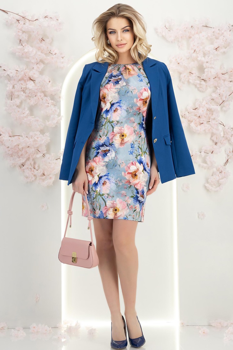 Kék ruha  rövid egyenes rugalmas szövet - Rochii-Dama.ro