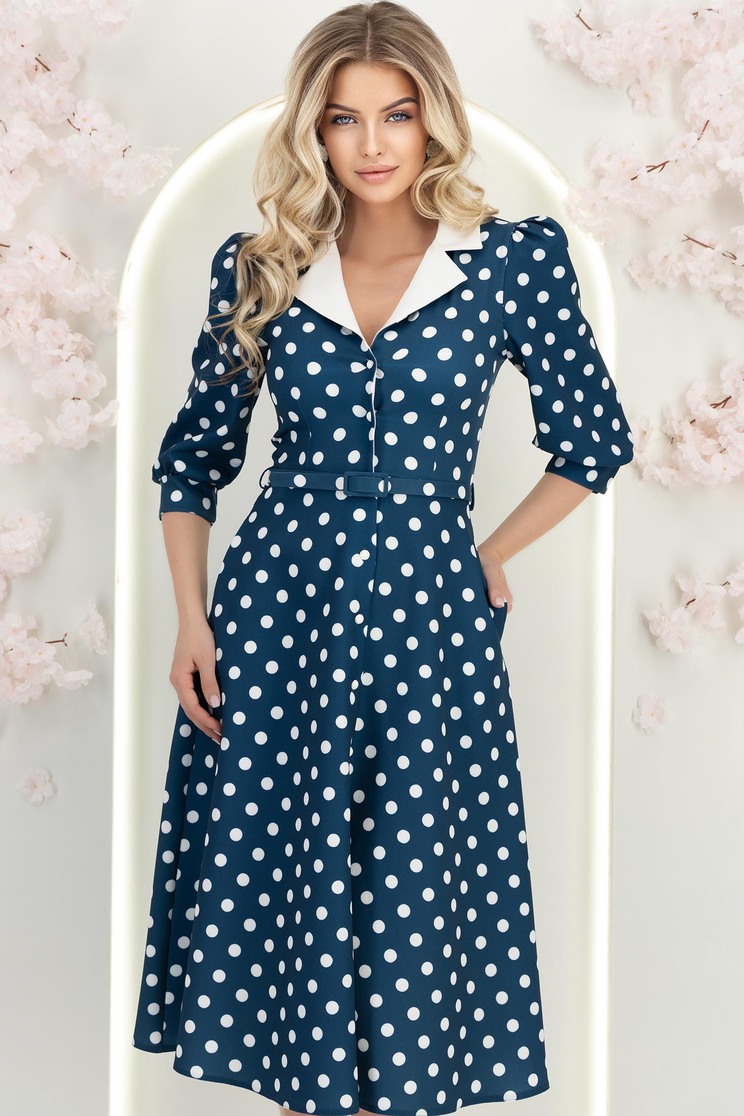 Sötétkék ruha  harang midi rugalmas szövet - Rochii-Dama.ro