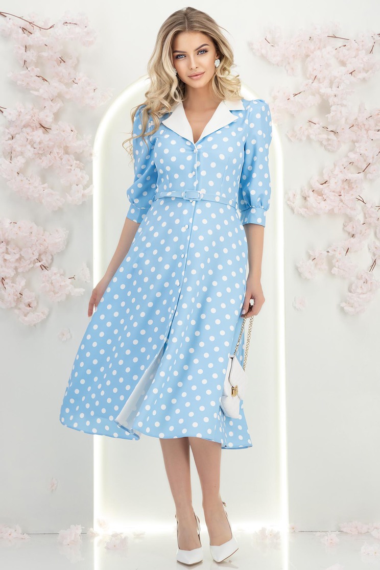 Világoskék ruha  harang midi rugalmas szövet - Rochii-Dama.ro