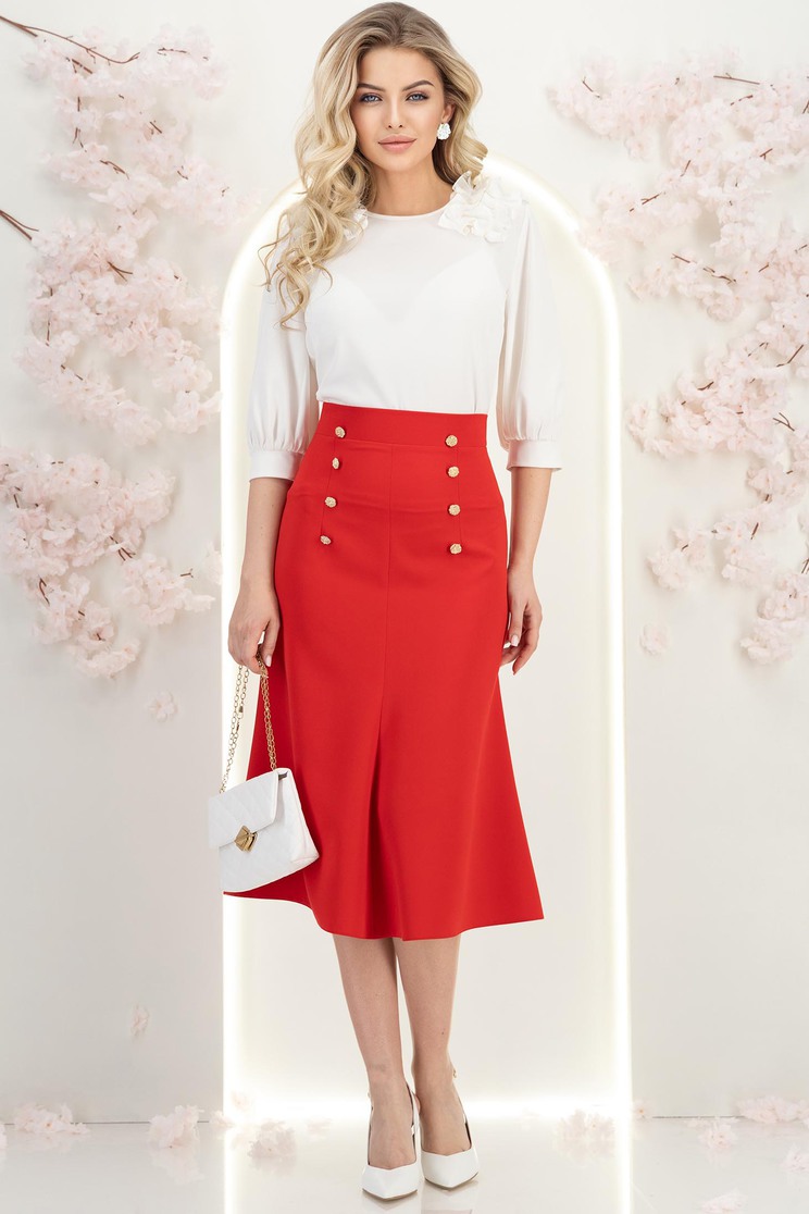 Piros szoknya  harang midi rugalmas szövet - Rochii-Dama.ro