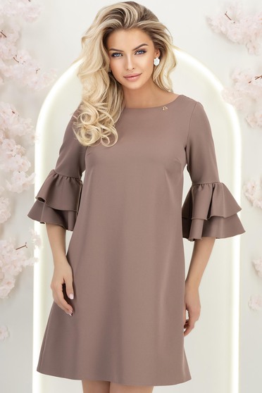 Barna ruhák, Barna színű szövetből készült, rövid, bő szabású ruha harang ujjakkal - StarShinerS - StarShinerS.hu