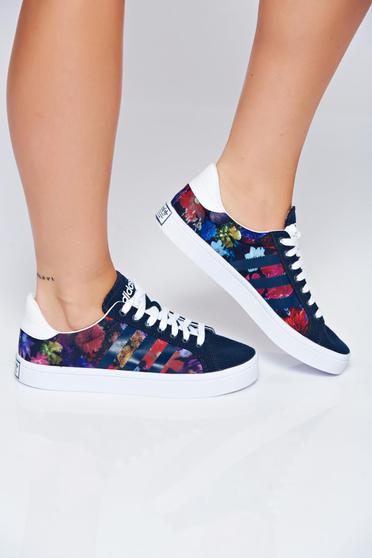 Fekete Adidas originals hétköznapi sport cipő virágmintás díszítéssel