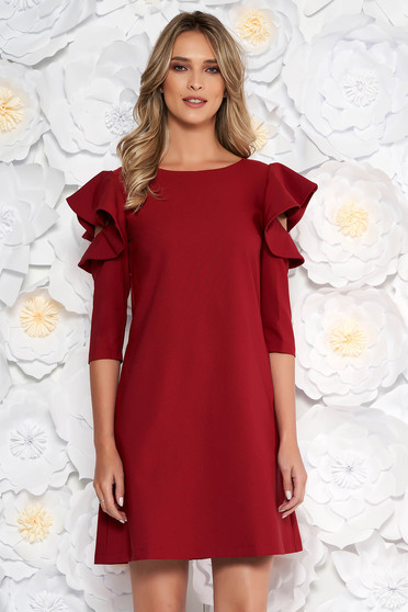 Burgundy LaDonna elegáns bő szabás ruha fodrozott ujjakkal