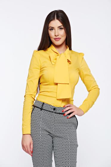 Sárga Fofy pamutból készült irodai gomb nélküli női ing