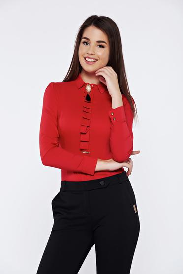 Piros Fofy irodai női ing bross kiegészítővel