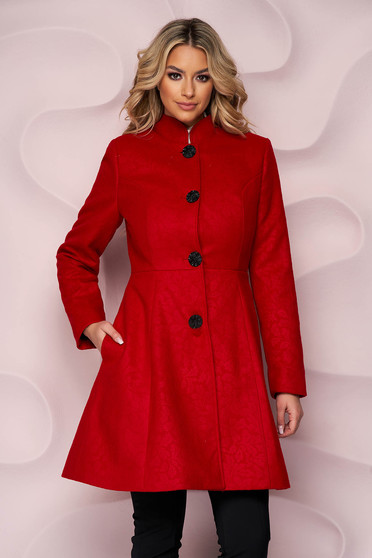 Elegáns kabátok, Piros elegáns harang nagykabát rugalmatlan szövetből béléssel - StarShinerS.hu