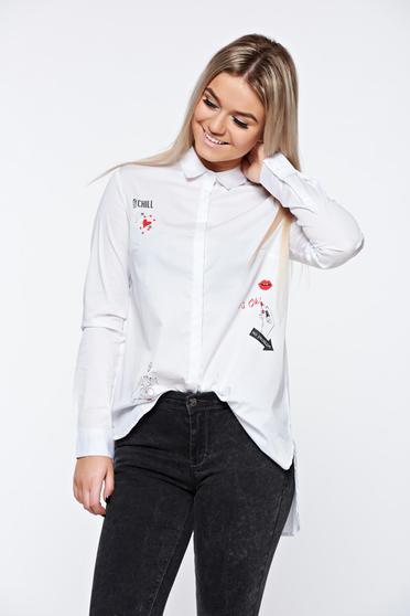 Fehér Top Secret női ing hétköznapi pamutból készült asszimmetrikus szabással bő szabás