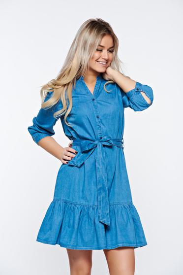 Kék Top Secret casual ruha farmerarnyagból gombokkal zárható fodrok a ruha alján