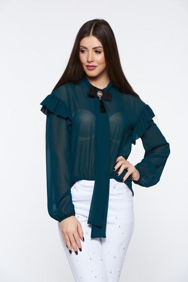 Zöld PrettyGirl elegáns bő szabás női ing lenge, áttetsző anyag