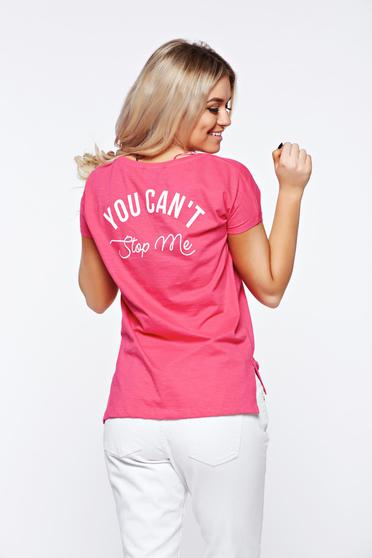 Pink Top Secret casual bő szabás pamutból készült póló nyomtatott mintával