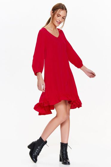 Piros Top Secret casual bő szabású ruha fodrok a ruha alján