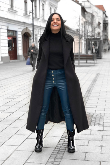 Kék PrettyGirl casual magas derekú kónikus nadrág műbőr