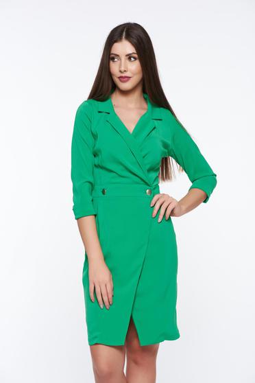 Világos zöld PrettyGirl átfedéses ruha irodai enyhén rugalmas anyag zakó tipusú