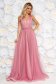 Világos rózsaszín Ana Radu luxus ruha tüllből övvel ellátva mély dekoltázzsal és béléssel 1 - StarShinerS.hu