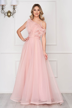 Világos rózsaszínű Ana Radu luxus fodros egy vállas ruha tüllből béléssel