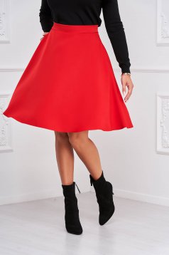 Piros StarShinerS midi elegáns magas derekú harang szoknya zsebekkel és bélés nélkül