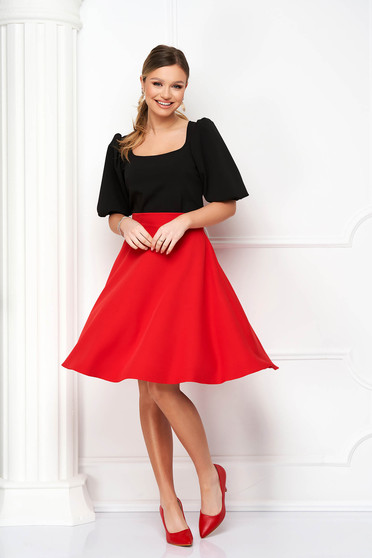 Női szoknyák , Piros midi harang szoknya zsebekkel enyhén rugalmas szövetből - StarShinerS - StarShinerS.hu