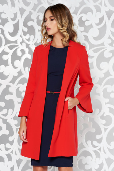 Piros elegáns kabát finom tapintású anyag belső béléssel zsebes háromnegyedes ujjú