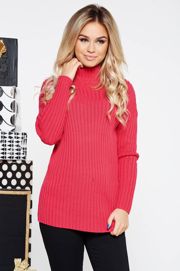 Pink casual pulóver magas nyakú szűk szabás kötött anyag