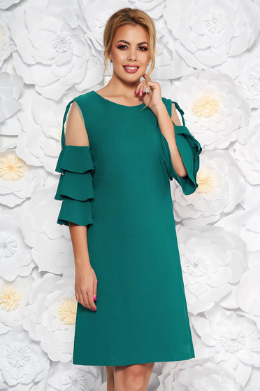 Türkiz LaDonna elegáns ruha egyenes szabás enyhén elasztikus szövet belső béléssel tűl kiegészítővel