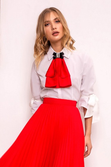Piros PrettyGirl elegáns női ing szűk szabás enyhén rugalmas anyag háromnegyedes ujjú