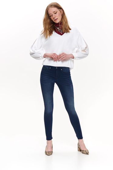 Sötétkék Top Secret casual skinny farmer rugalmas pamut zsebes normál derekú