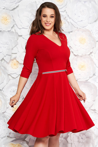 Nagy méretű ruhák piros,  méret: M, Piros krepp harang ruha v-dekoltázzsal - StarShinerS - StarShinerS.hu