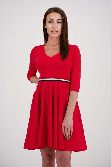 Hétköznapi ruhák piros,  méret: L, Piros krepp harang ruha v-dekoltázzsal - StarShinerS - StarShinerS.hu