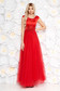 Piros alkalmi ruha tüll szatén anyagból csipke díszítéssel gyöngy díszítéssel belső béléssel 3 - StarShinerS.hu