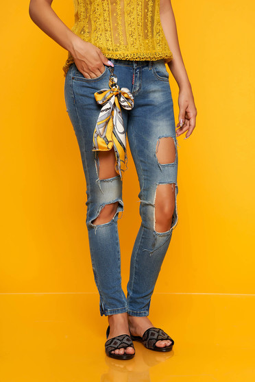 Kék casual szakadt skinny farmer pamutból