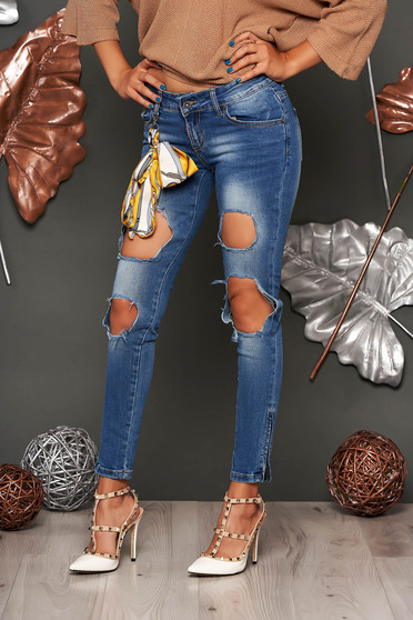 Kék casual szakadt skinny farmer pamutból