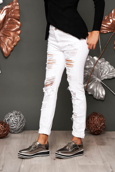 Fehér farmer casual szakadt skinny elöl zsebes