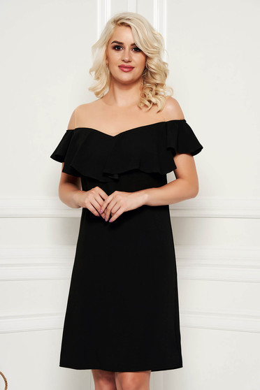 Fekete ruha elegáns egyenes midi fodros