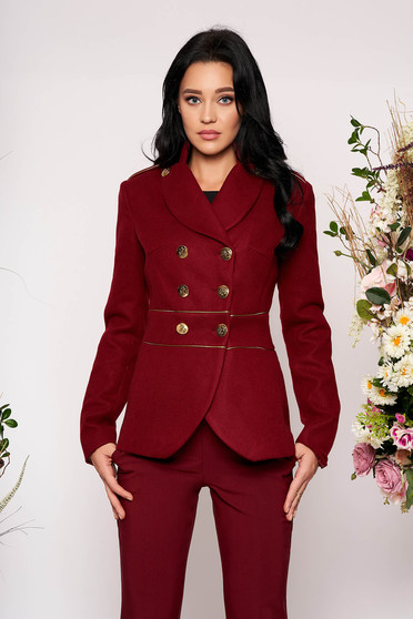 Burgundy elegáns szűkített rövid blézer vastag anyagból hosszú ujjakkal