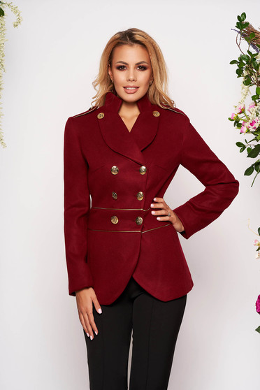 Burgundy elegáns szűkített rövid blézer vastag anyagból hosszú ujjakkal