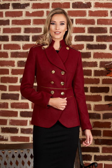 Burgundy elegáns szűkített rövid blézer vastag anyagból hosszú ujjakkal