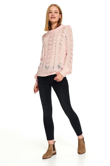 Pink casual rövid bő szabású pulóver kerekített dekoltázssal kötött anyagból